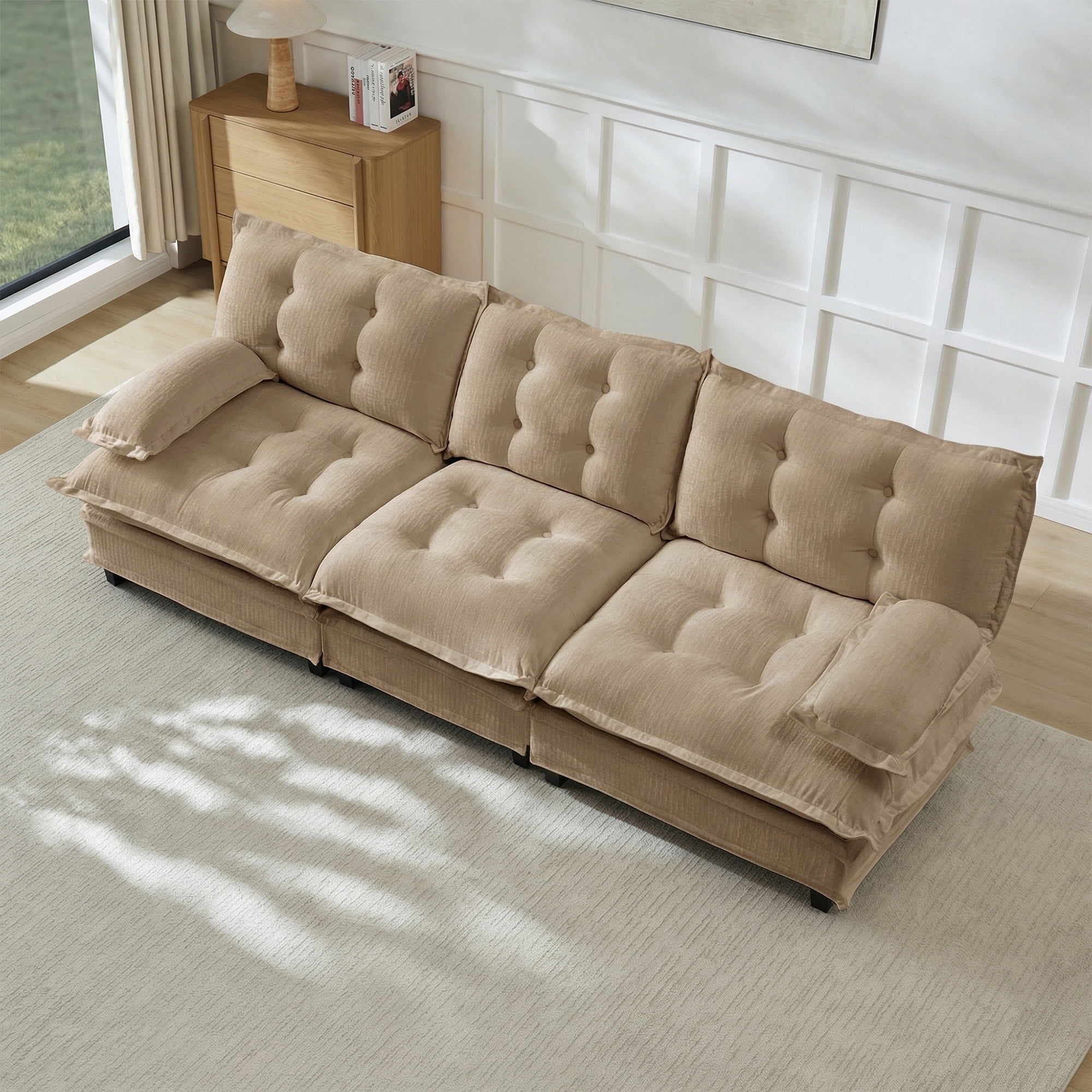 AISWORD 107" 3-Seater Modular Sectional Cloud Sofa, Chenille Fabric Deep Seat Couch with Lattice Decored Cushions