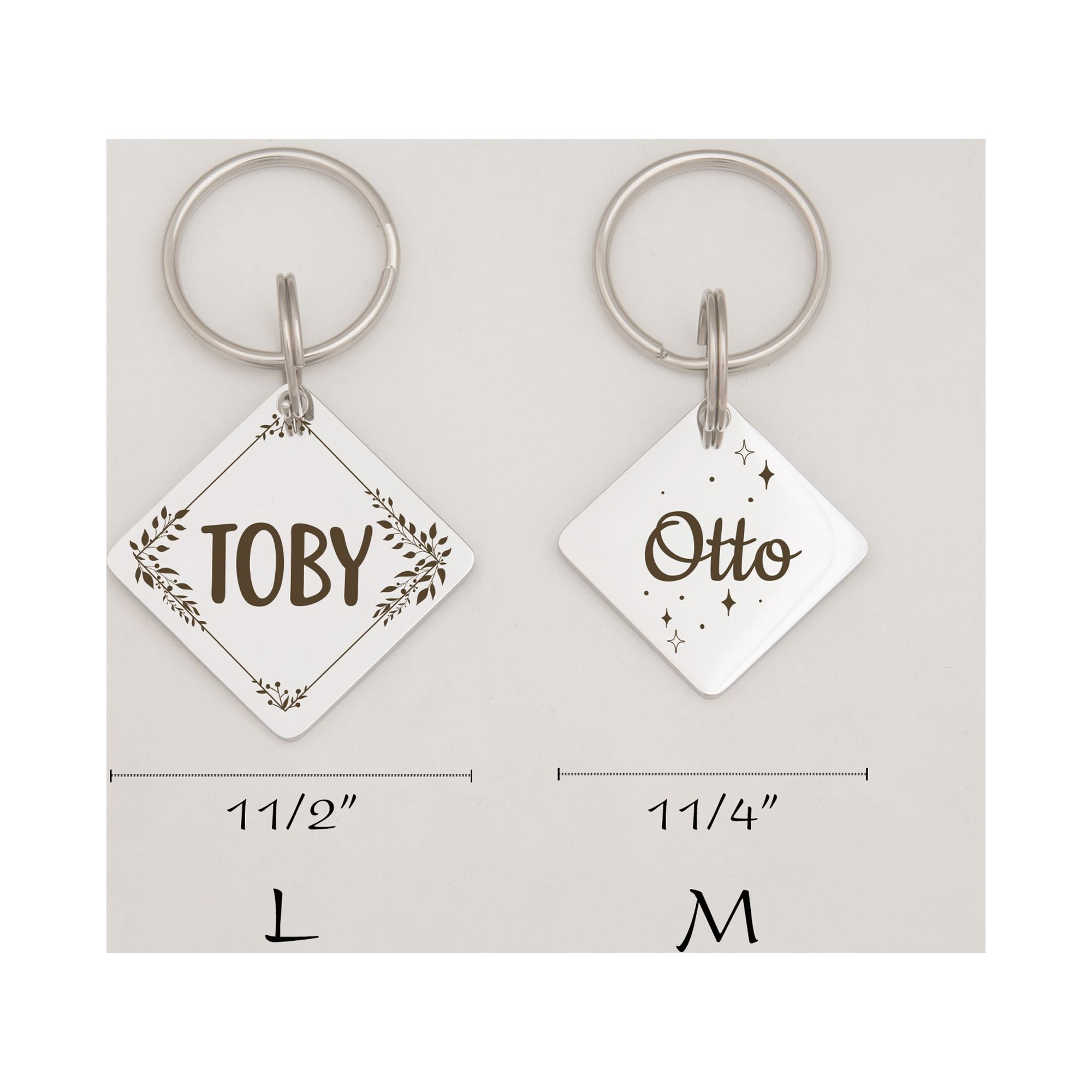 Anavia Stainless Steel Metal Diamond Name - Boarder Birthday Holiday Christmas Engraved Dog ID Tag, Rose Gold
