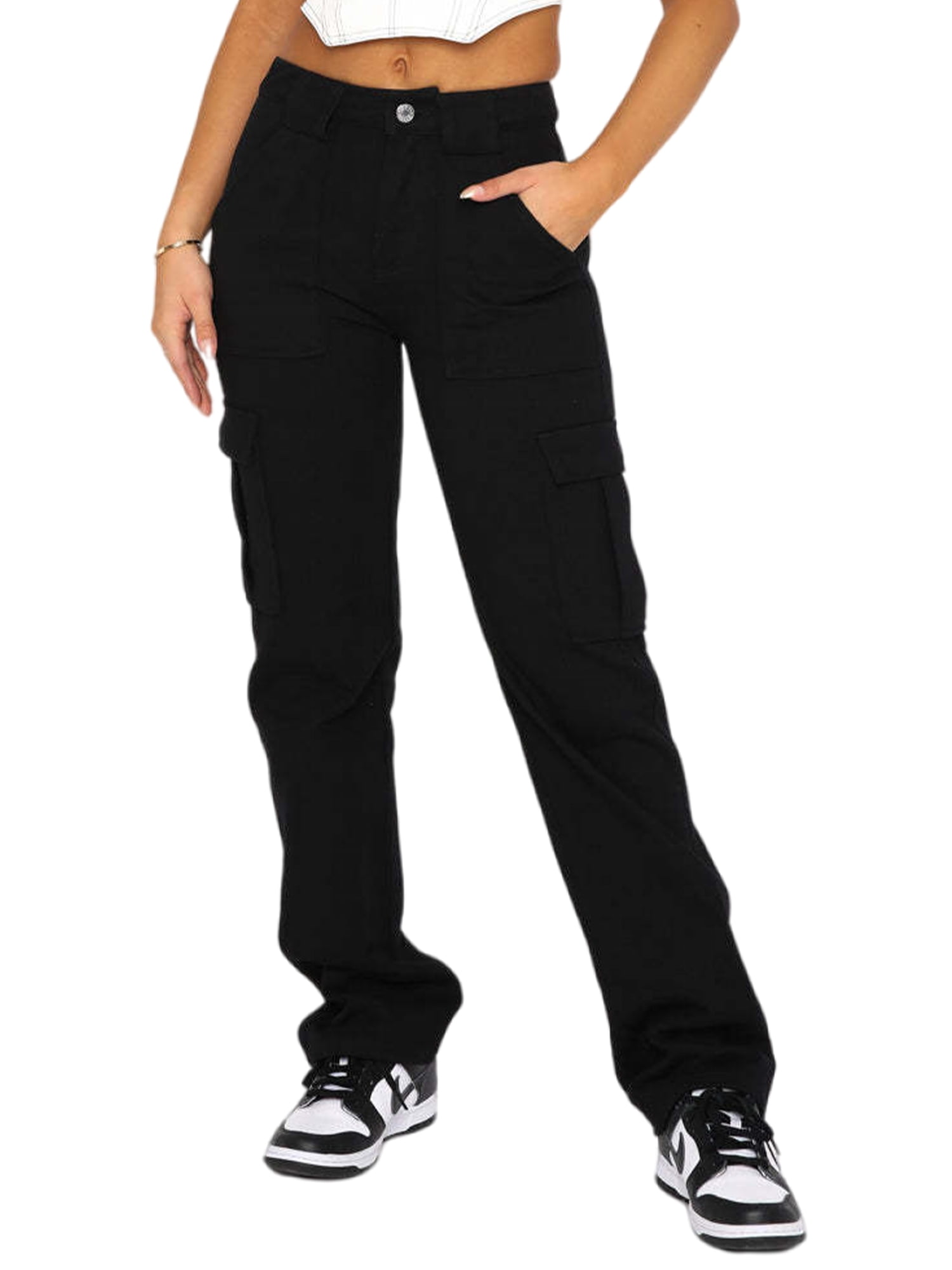 Colisha Women Parachute Pant Highwaist Cargo Pants Pocket Jeans Baggy