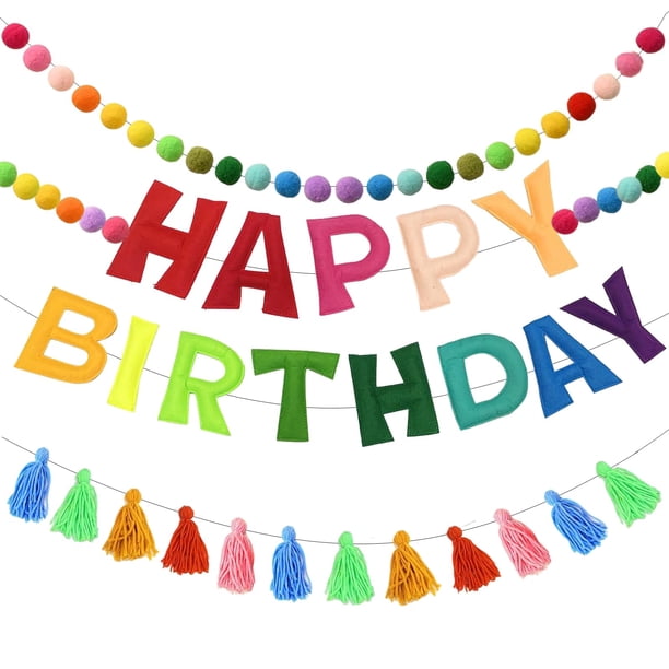 Guirnalda de bolas de fieltro para banner de cumpleaños - Feliz cumpleaños Packyouth