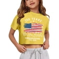 thumbnail image 2 of Girls 250th Anniversary Patriotic Print T-Shirt, Kids Short Sleeve Crew Neck Casual Tee with American Flag Graphic, Summer Top for Independence Day Celebrations Everyday Wear(Yellow3,11-12 Years), 2 of 4