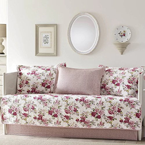 Floral Twin Laura Ashley 5-Piece Dorthea Pink Daybed Cover Set