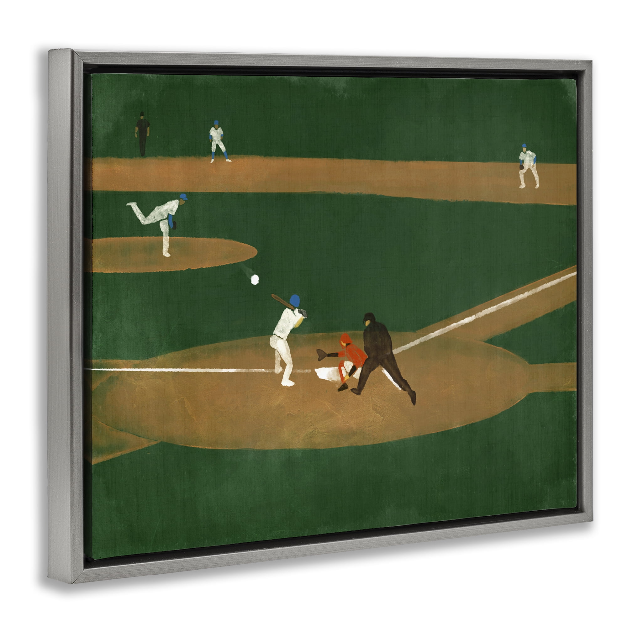Stupell Industries Baseball Field View Sports Painting Gray Floater Framed Canvas Art Print Wall Art, 31 x 25