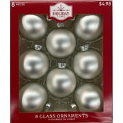 Holiday Time Solid Glass Ball Christmas Ornaments, 2 5/8" (67MM), 8 Count, Boxed Glass, White Satin