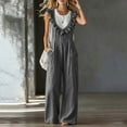 thumbnail image 7 of CHGBMOK Casual Summer Dressy for Women Ruffle Sleeveless Linen Jumpsuits with Pockets Wide Leg Pants, 7 of 7
