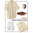 thumbnail image 5 of Mens Linen Henley Shirts Short Sleeve Casual Summer Beach T-Shirts Breathable Cotton Blend Lightweight Classic Fit Tee Apricot 2XL, 5 of 7