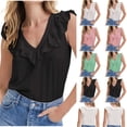 thumbnail image 1 of Ashirexll Tank Tops for Women Fashion Sleeveless Solid Color V-Neck Ruffled Casual Comfortable Blouses, 1 of 5
