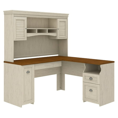 UPC: 0042976503468 | Bush Furniture Fairview L Shaped Desk with Hutch in Antique White