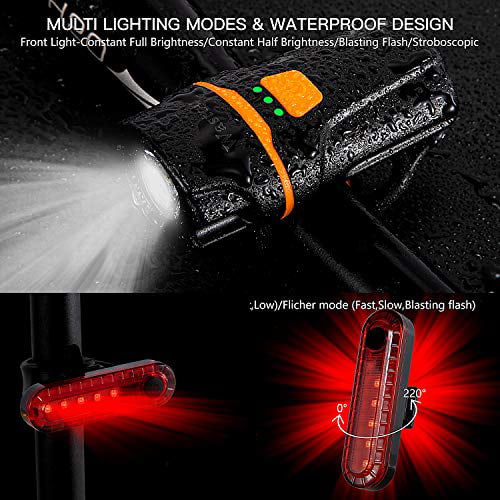 Wastou Bike Light IPX6 Waterproof 6 Modes LED Front Cycling Light Black Super Bright Flashlight Torch for Road Mountain Cycling USB Rechargeable Bicycle Headlight