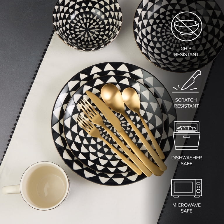 Thyme & Table 60-Piece Medallion Dinnerware & Gold Flatware Set
