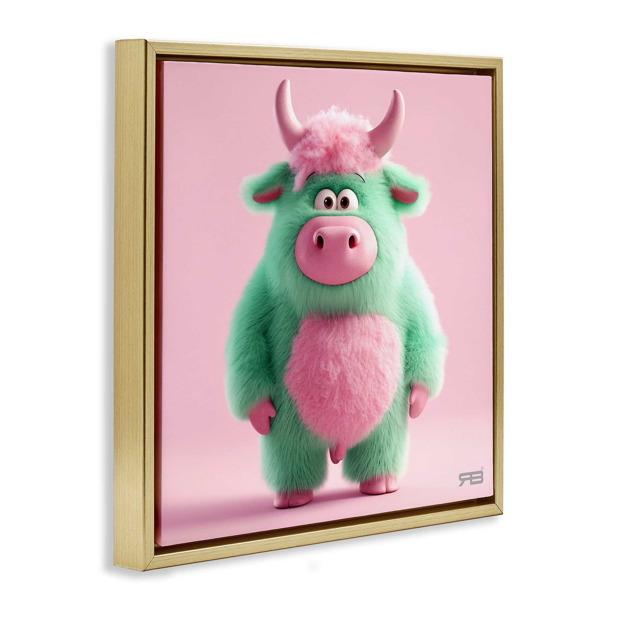 Stupell Industries Silly Green Cow Animals Painting Gold Floater Framed Canvas Art Print Wall Art, 18 x 18