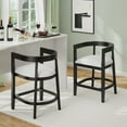 thumbnail image 2 of GDF Studio Modern Counter Stools with Cutout Barrel Back, Upholstered Seat, and Rubberwood Frame, Set of 2, Beige+Black, 2 of 8