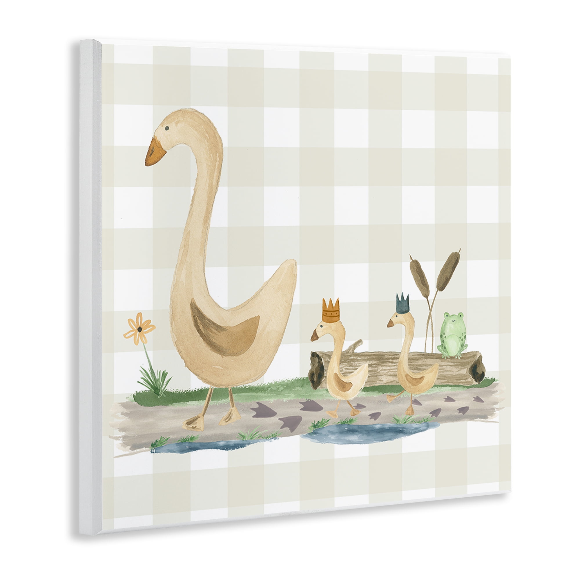 Stupell Industries Ducks on Yellow Plaid Animals Painting Unframed Art Print Wall Art, 12 x 12
