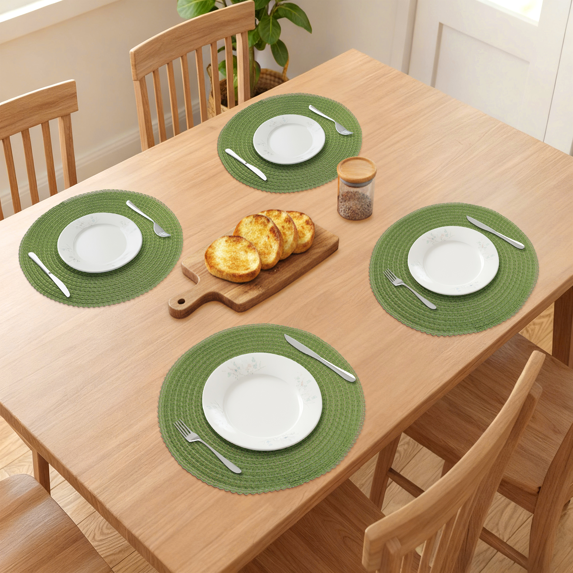 Unique Bargains Set of 6 Round Woven Placemats for Dining Table Green