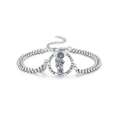 Unisex St Jude Bracelet 925 Sterling Silver Patron Saint Bracelet with Double Link Chain,9" (Style A-St Jude)