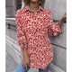 thumbnail image 3 of Blusa de mujer Poliéster Estampado de leopardo Cuello de solapa Un solo pecho Camisa de manga larga para mujer para fiesta de trabajo diario Rojo XL, 3 of 7