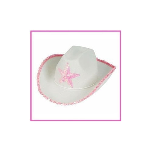 White Felt Cowgirl Cowboy Hat With Pink 