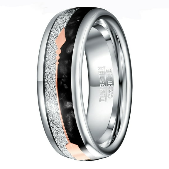 8mm Arrow Tungsten Wedding Ring Purple Agate & Meteorite Inlay Rose Gold Plated Polished Finish Size 7-12