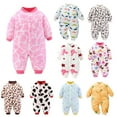 thumbnail image 4 of Utoimkio Newborn Infant Baby Romper Boy Girl Long Sleeve Floral Print One Piece Jumpsuit Winter Fleece Warm Outwear Clothes Pajamas Outfits for Kids 3-18M, 4 of 6
