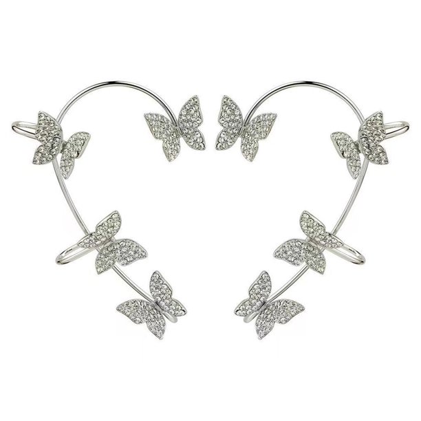 2 pendientes con forma de mariposa y diamantes de imitación, fáciles de llevar, brillantes, sin perforar, para uso diario, accesorios de fiesta.