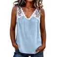 thumbnail image 2 of QUNYINEY Cotton Linen Tank Tops for Women Trendy Summer Colorblock Tops Loose Fit Lace V Neck Sleeveless Casual Women's Shirts, 2 of 6