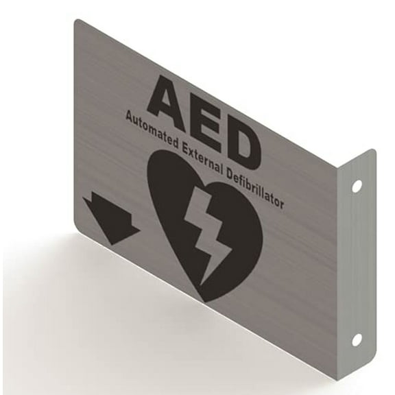 AED Projection Sign- AED 3D Sign (Silver- Brush Aluminium, 7X10, 90D Sign)-ESPECTADORA LINE (ref-2201)