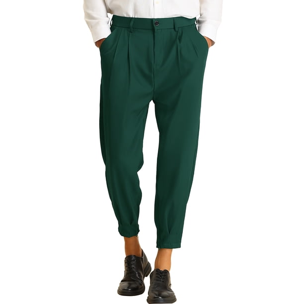 Pantalones formales para hombres INSPIRE CHIC con pliegues, cierre en la parte inferior, ajustados y recortados, 30 Verde oscuro