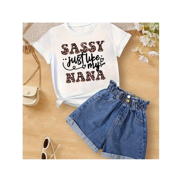 Girls' T-shirts Sassy just like my NaNa Print 100% cotton Short Sleeve T-shirt