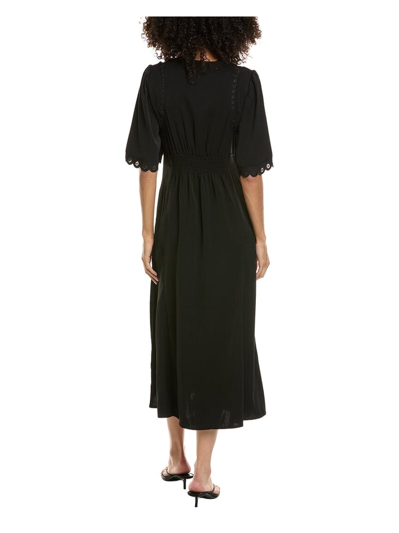 max studio dress black Max Studio Cinched Front Flutter Sleeve Midi Dress Black Minimalist Casual NWT S