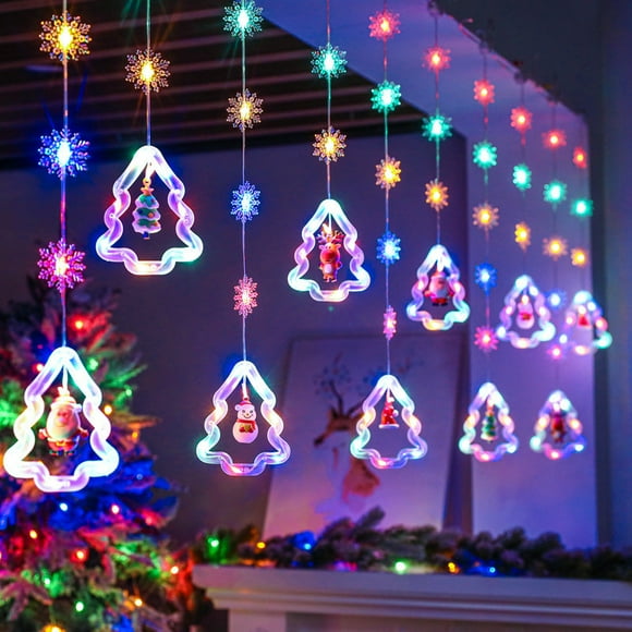 Decorate the room for Christmas with icicle lights, curtain lights, LED wishing colored lights, atmosphere balls, star lights, string lights