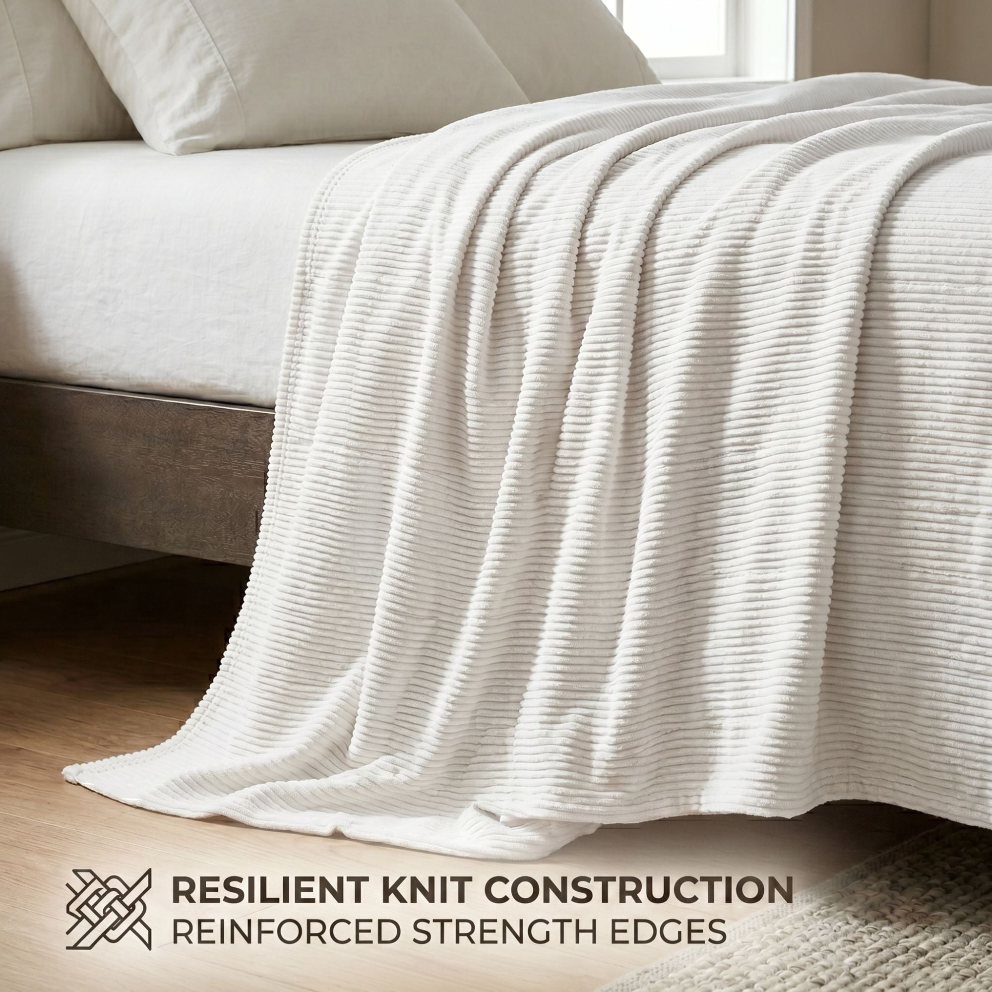 Superior Kacey Ribbed Fluffy Fleece Blanket, Twin Size, White