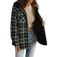 thumbnail image 1 of Chaqueta de Cuadros para Mujer, Larga, Botones, Capucha de Forro , Abrigo Cálido Cuadros Negros L, 1 of 7
