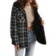thumbnail image 1 of Chaqueta de Cuadros para Mujer, Larga, Botones, Capucha de Forro , Abrigo Cálido Cuadros Negros S, 1 of 7