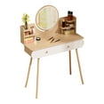 thumbnail image 4 of Queroig Makeup Vanity Desk with LED Lighted Mirror, Vanity Table with 2 Drawers and Opening Shelves, Bedroom Dressing Table, 3 Modes Brightness Adjustable, 4 of 7