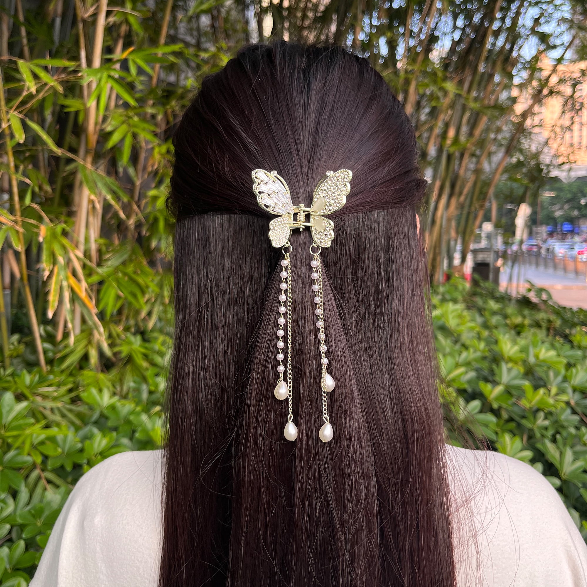 Unique Bargains 2Pcs Classic Hollow Butterfly Tassel Hair Clip Multicolor