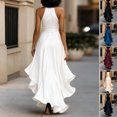 thumbnail image 6 of Quixlent Women Ruffle Satin High Low Prom Dress Sleeveless V Neck Halter Tie Waist Midi Dress Wedding Guest Party Cocktail Dress, 6 of 8