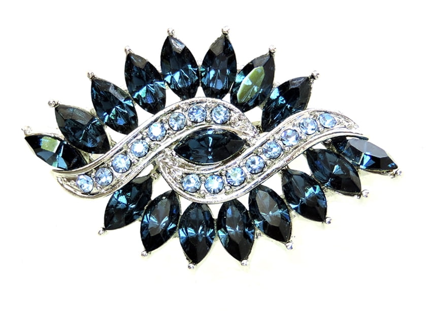 Faship Daisy Pin Brooch Olive Shape Oval Navy Blue by Faship