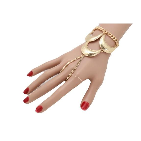Women Bracelet Jewelry Gold Metal Hand Chain Ring Moon Crescent