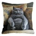 thumbnail image 2 of Funda de cojín decorativa con gatos peculiares | Funda de cojín cuadrada de poliéster de 45 cm para sofá y sala de estar | Diseño de gato multicolor divertido para decoración del hogar, 2 of 6
