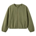 thumbnail image 5 of Women's Wool Blend Zip-Up Casual Jacket Ghalytn Round Neck Cropped Long Sleeve Loose Outerwear with Pockets, 5 of 6