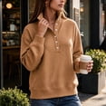 thumbnail image 6 of Sweatshirt for Women Qiggri Women's Waffle Knit Stand Collar Sweatshirt Half Button Long Sleeve Loose Pullover Top With Pockets Lightweight Fall Top XXL, 6 of 6
