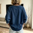 thumbnail image 4 of LIZUOJUN Women's Half Zip Pullover Denim Shirt Oversized Drop Shoulder Casual Top Loose Fit Long Sleeve Soft Cotton Blend Pullover Top, 4 of 6