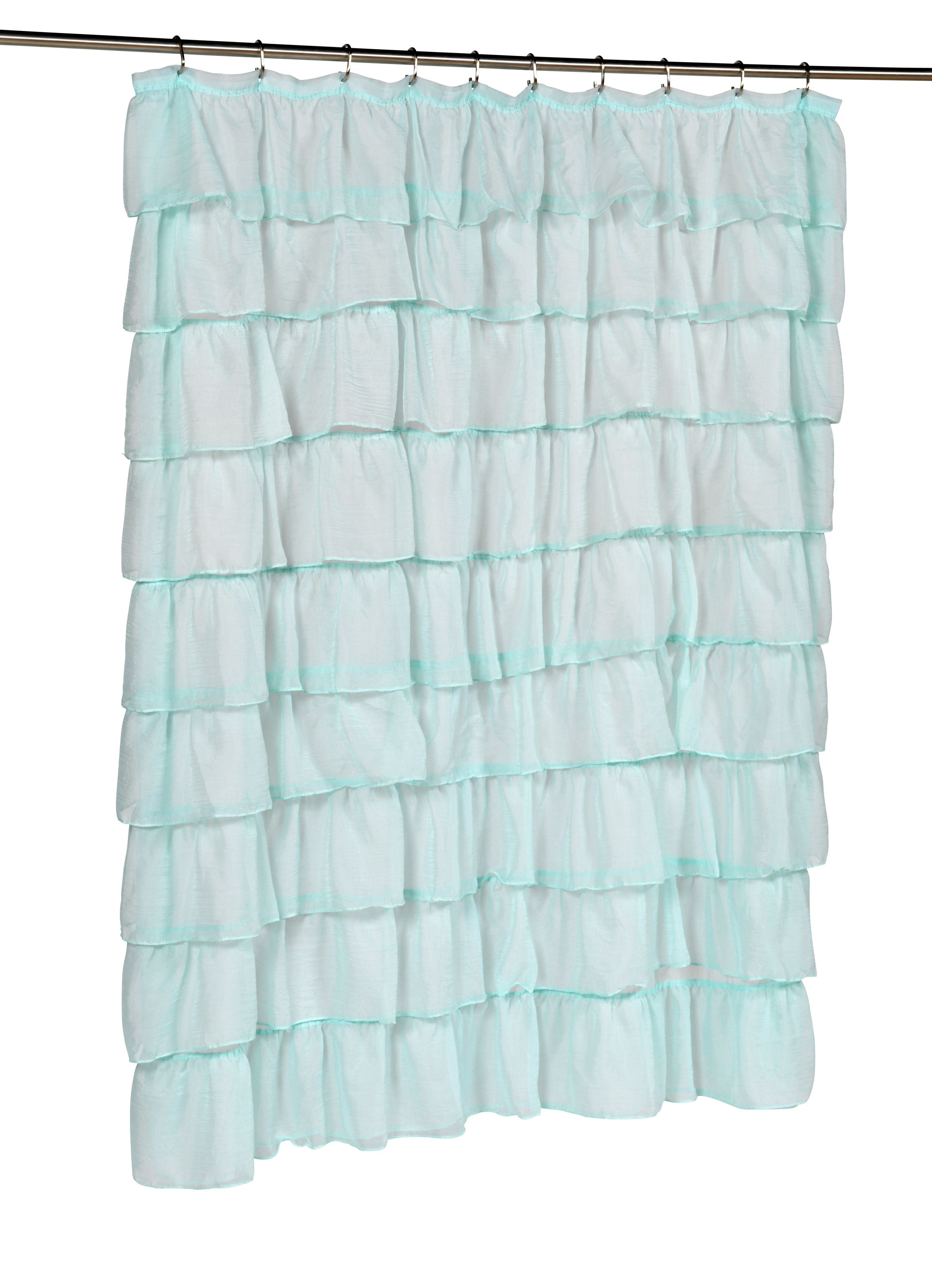 Fabric Shower Curtain 70" x 72" Elegant Crushed Voile Ruffled Tier Spa Blue 