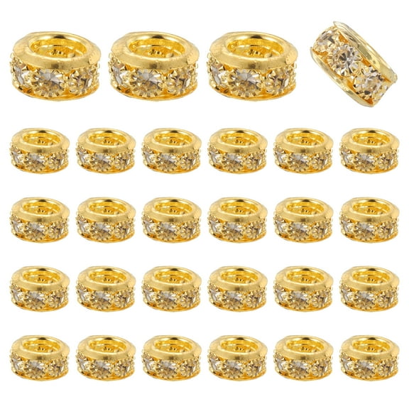 Uxcell 40Pcs 10mm Large Hole Rhinestone Beads, European Bulk Spacer Bead (Bright Gold)