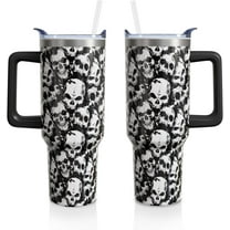Skull Design Tumbler - Stainless Steel Insulated Travel Mug, 40 Oz Coffee Cup with Handle & Straw, Halloween Birthday Holiday Gift for Women and Men (1 PC)