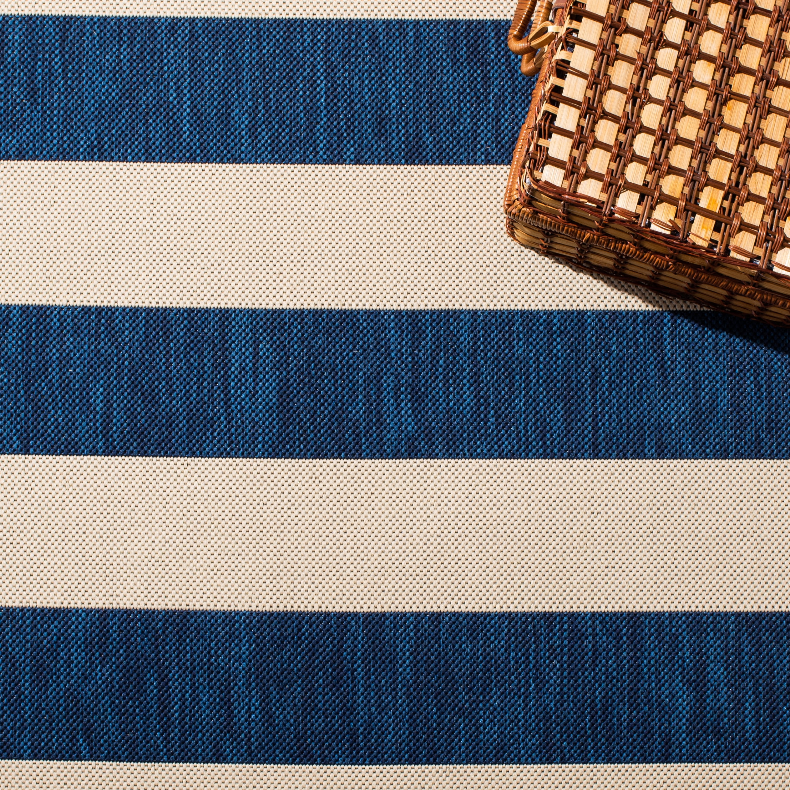 Safavieh Courtyard Ermintrude Striped Indoor/Outdoor Area Rug, Beige/Navy, 6'7" x 6'7" Round