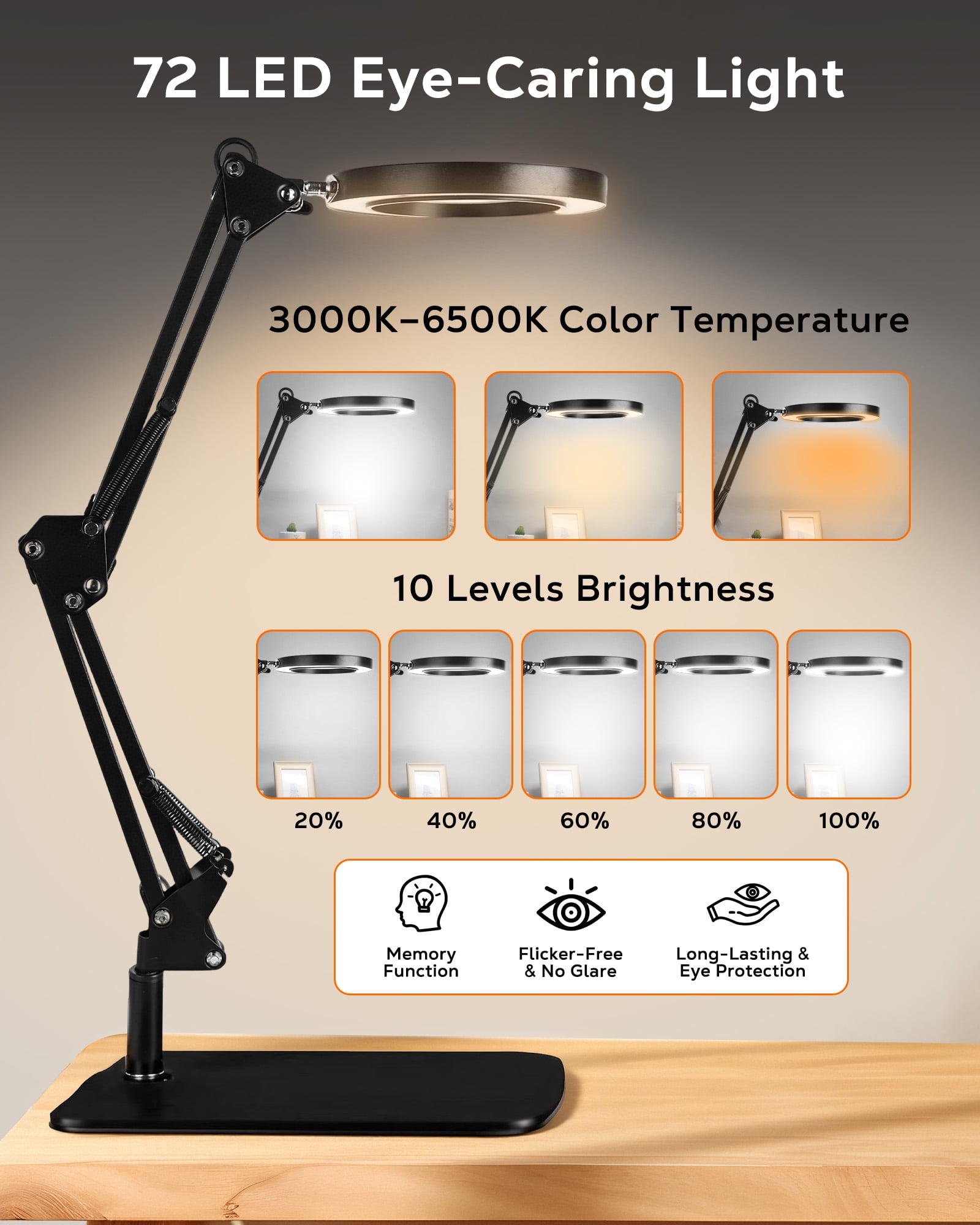 WEENEED 10X Magnifying Lamp with Light, Adjustable Swing Arm, Desk Base and Clamp, USB Powered for Reading, Crafts and Repair