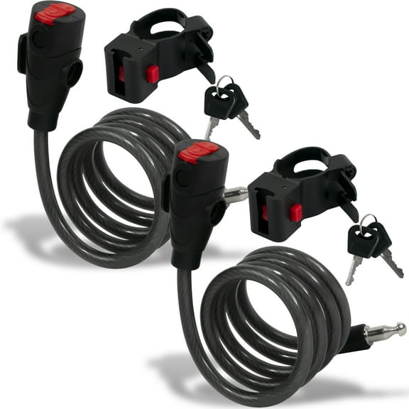 Five Oceans Bike Lock Cable, 2-Pack Keyed Anti Theft Bike Locks Heavy Duty, Security Key Bicycle Lock with Mounting Bracket, 4 Feet Long for Bike, Motorcycle, Bicycle, Door, Gate, Fence - FO3956-M2