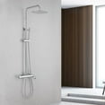 thumbnail image 2 of Exposed Shower System with Rainfall Head Handheld Spray and Tub Spout, Height Adjustable Solid Brass 3-Functions Wall Mounted Outdoor  Complete Shower System, Chrome, 2 of 14
