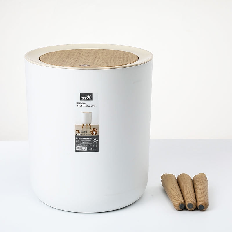 Tall wood grain trash can kitchen bathroom living room home desktop